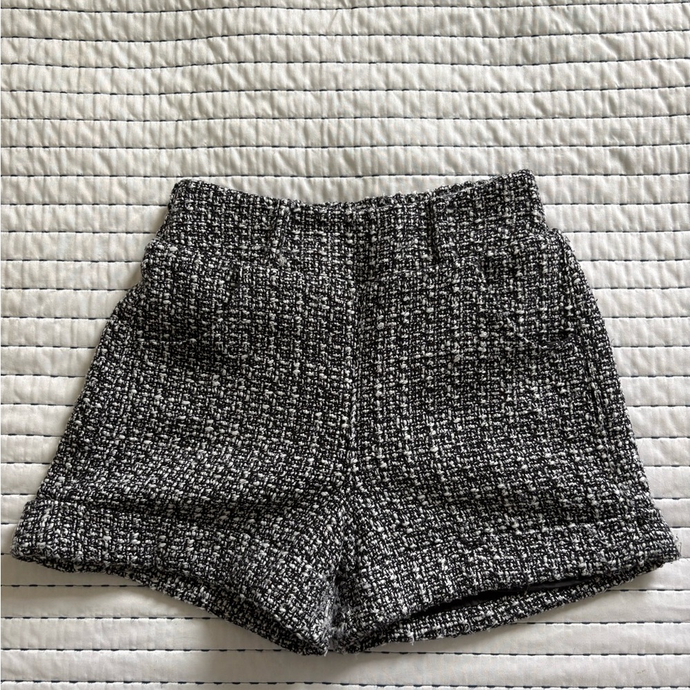 Women's Black and White Tweed Shorts